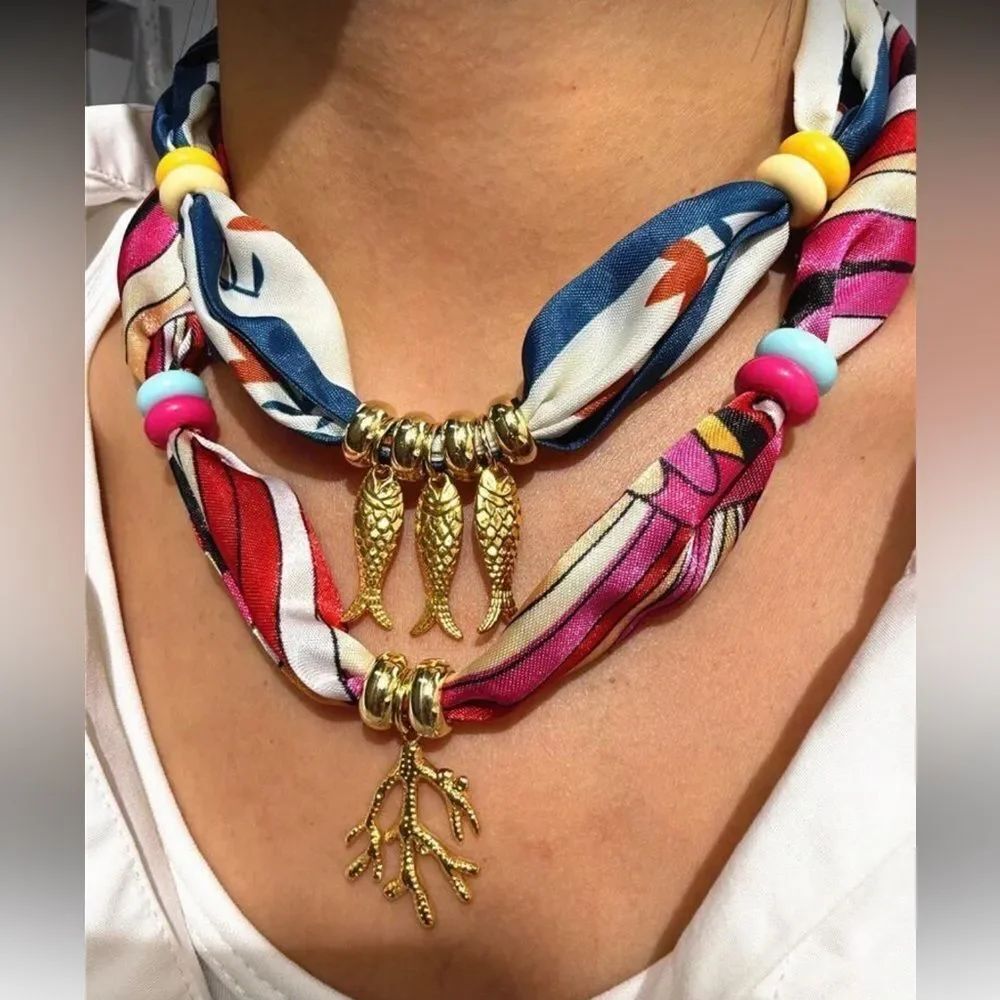 Gold starfish Charm Scarf Necklace R221